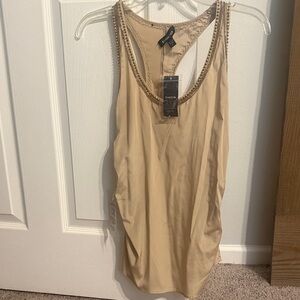bebe Beaded Neckline Tank Top - Beige